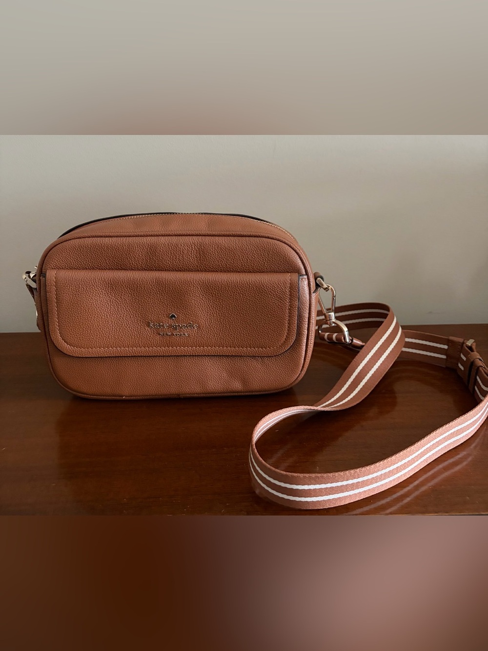 kate spade camera bag with striped strap